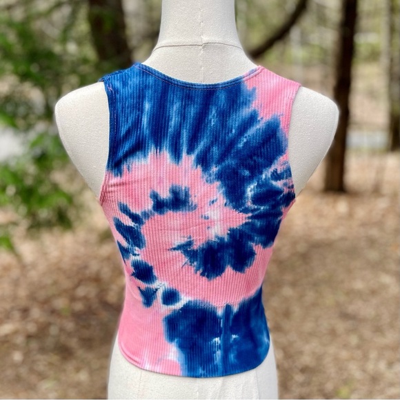 NWOT Cotton Candy Tie Dye Ribbed Tank Top Convertible Keyhole Asymmetrical Crop - Picture 10 of 15